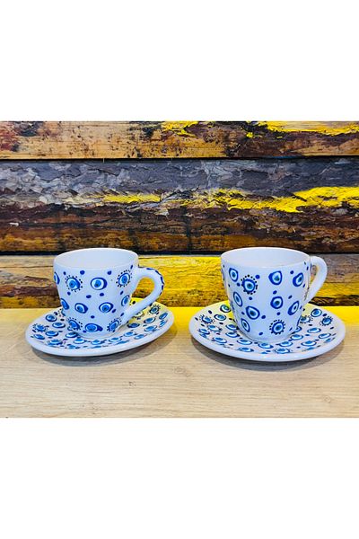 ATÖLYE SAİT Handmade Evil Eye Beaded Coffee Cup Set