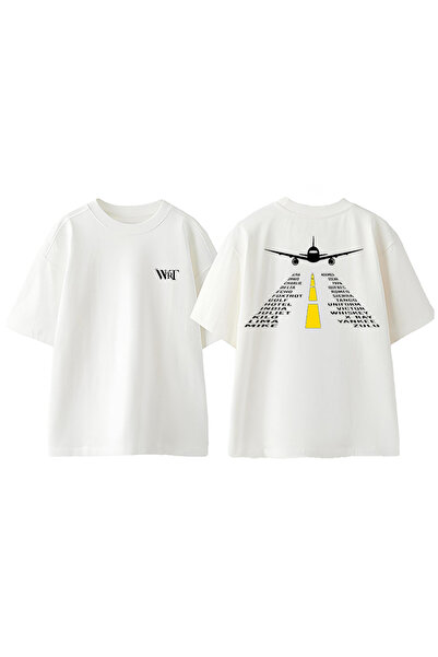 THEWERT Tricou supradimensionat alb din bumbac cu imprimeu pe spate