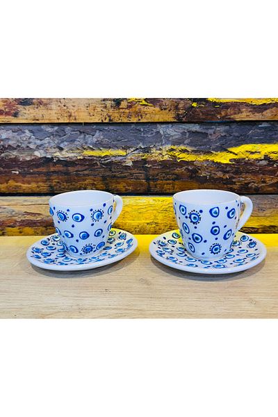 ATÖLYE SAİT Handmade Evil Eye Beaded Coffee Cup Set
