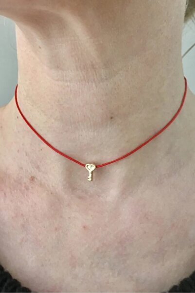 bygüneşaccessories Altın Kaplama Mini Anahtar Figürlü Kırmızı Ip Şans Kolyesi...
