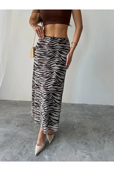 Paw Garage Women's Livia Lined Lycra Patterned Long Tulle Skirt