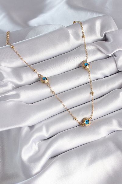 Skygo 316L Steel Gold Color Evil Eye Bead Model Women's Necklace - TJ-BKO8340