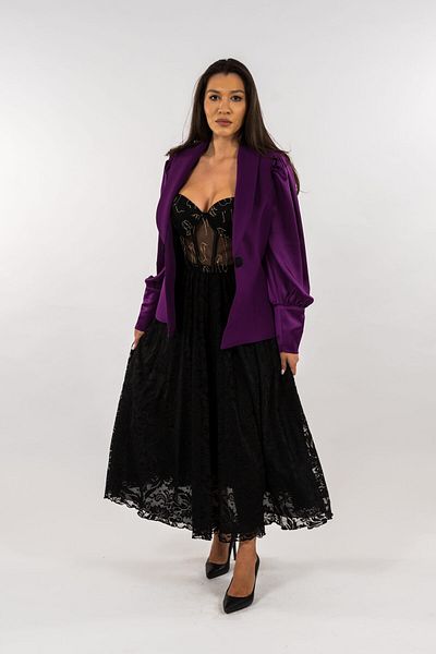 Gorgeaux Black Suit Top Skirt and Purple Jacket Daiana - XXL(44)