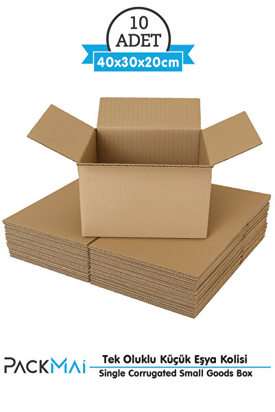PackMai 40x30x20 cm Koli-Kutu | 10 ADET | Hafif Eşya Kolisi Tek Oluklu 3mm Karton Kutu