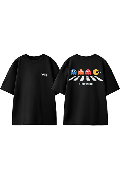 THEWERT Pac Man dizajn rukavac Štampano Pamuk crna Oversize kroj T-shirt