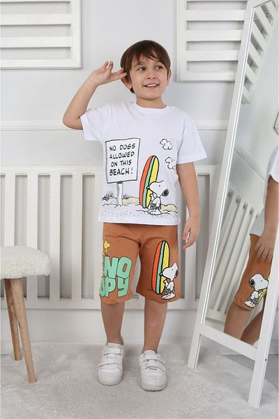 Yağmur Giyim White Snoopy Patterned Boy's Shorts Suit 3-12 Years 24408-B