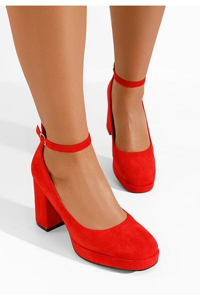 B T Shoes Isperta V2 Red Chunky Heel Shoes