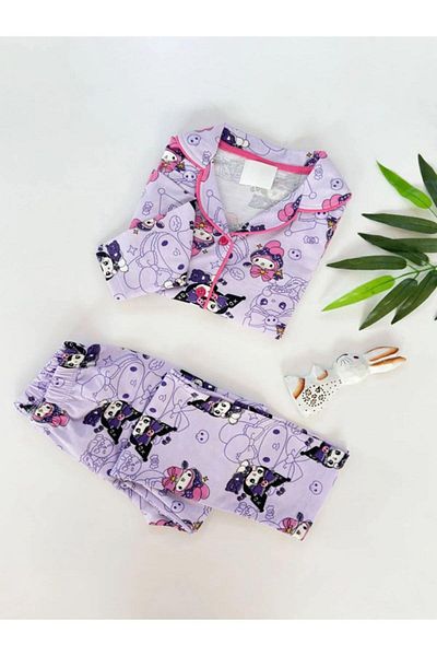 KIPIRIK BABY Комплект пижама с дълъг ръкав и закопчаване с шарка на заек за момиче