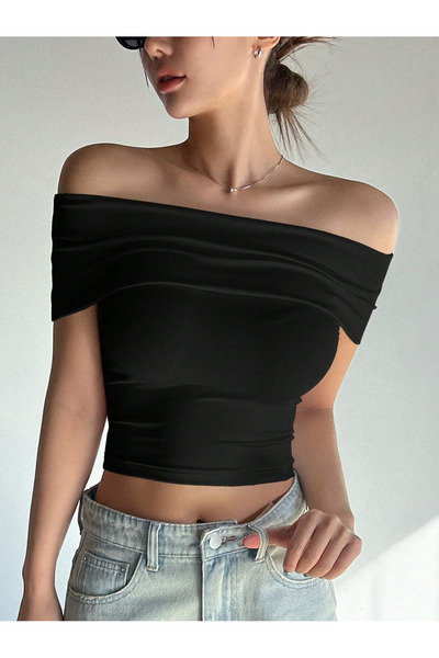 ecemore Чорна блуза Madonna Yaka Crop E7033