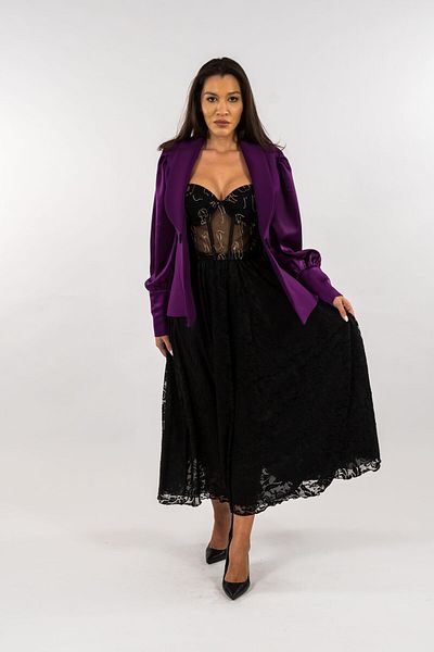 Gorgeaux Black Suit Top Skirt and Purple Jacket Daiana - XXL(44)