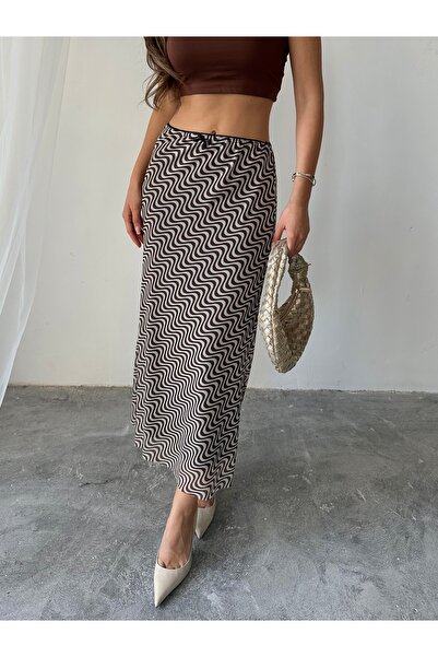 Paw Garage Women's Livia Lined Lycra Patterned Long Tulle Skirt