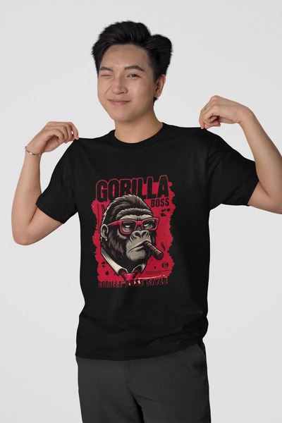 Butik TRIOCĂ CU MÂINĂ SCURTĂ CU Gât rotund, IMPRIMAT GORILLA TRANSFER, bumbac 100% LU, PENTRU FEMEI/BĂRBAȚI