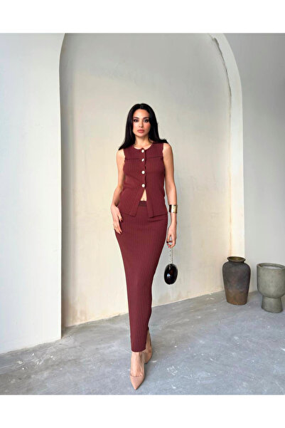 novalook مجموعة تنورة سترة بأزرار لؤلؤية ملتوية بخيط بارد