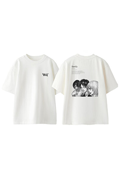 THEWERT Attack On Titan 34 Tasarım Sırt Baskılı Pamuk Beyaz Oversize T-shirt