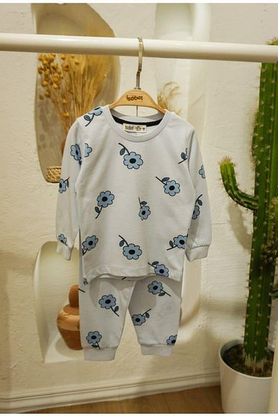 İsobel Kids Set de pijamale cu mâneci lungi cu model floral albastru pentru fete