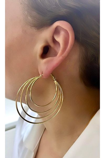VNS Accessories Imported Nested Look Large Gold Hoop Earrings (6.5 cm)