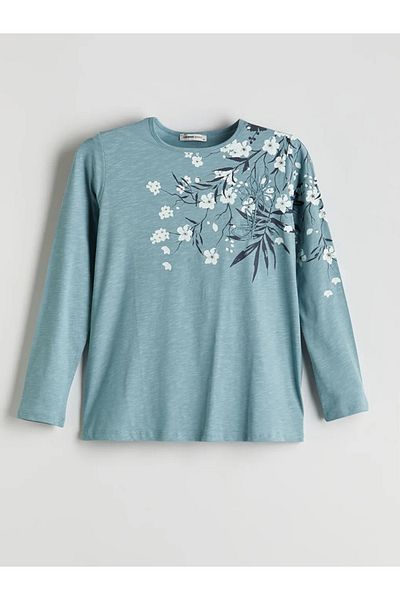 LC Waikiki Lcw grace blue bicycle collar floral women's blouse