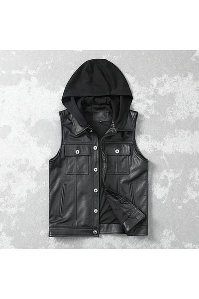 NYC GİYİM TEKSTİL Hooded genuine leather vest