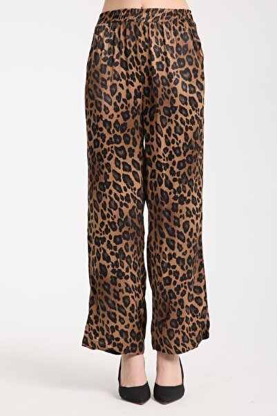 İLKCET MODA Satin Women's Trousers - Leopard Pattern