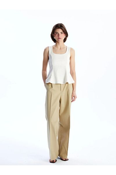 LC Waikiki Μπλούζα LCW Vision Ecru με τετράγωνο γιακά Peplum