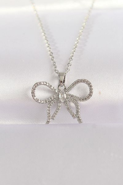 Skygo 316L Steel Chain Silver Color Zircon Stone Bow Necklace - Tj-Bko8671