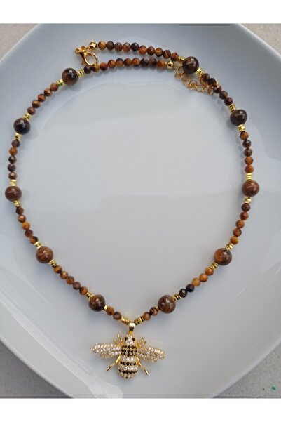 Mudita Tasarım 4 mm faset kesim gerçek Kaplangözü arılı kolye