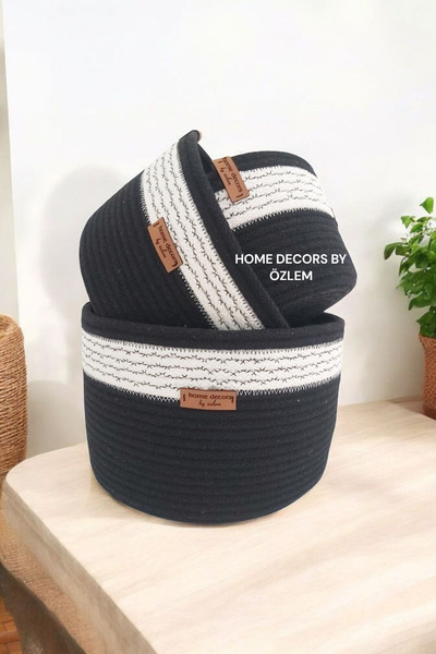 home decors by özlem مجموعة سلة دلو مطرزة باللونين الأبيض والأسود مكونة من 3 ...