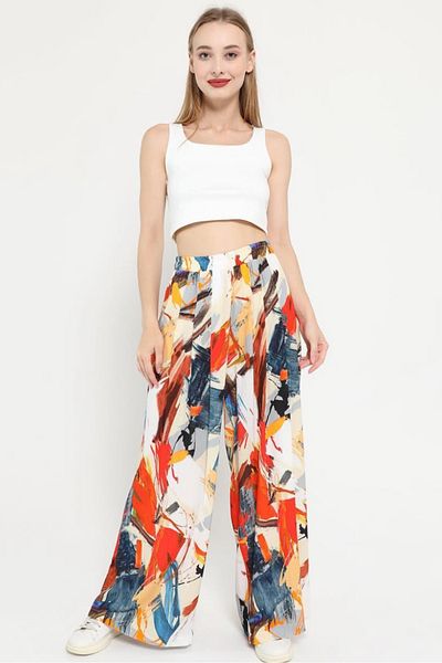 Suzi Patterned Waist Elastic Loose Pants 26271