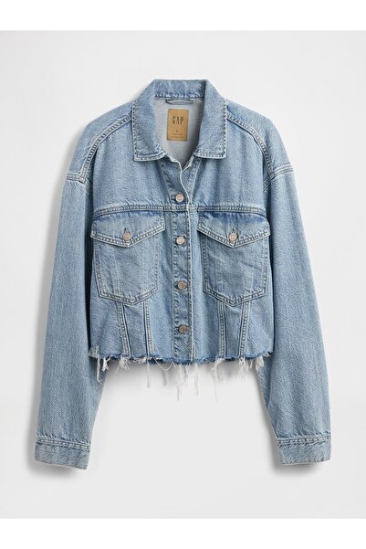 GAP Kadın Mavi UltraSoft Relaxed Crop Icon Denim Ceket