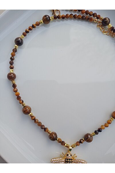 Mudita Tasarım 4 mm faset kesim gerçek Kaplangözü arılı kolye