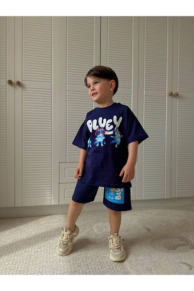 JELİBOOM Bluey Motif 100% Organic Cotton Children's Shorts Set