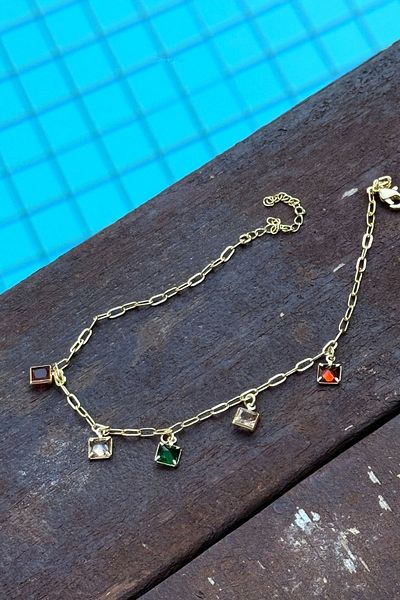 Trendy Butik خلخال حجر ملون مربع
