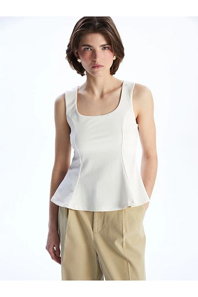 LC Waikiki Μπλούζα LCW Vision Ecru με τετράγωνο γιακά Peplum