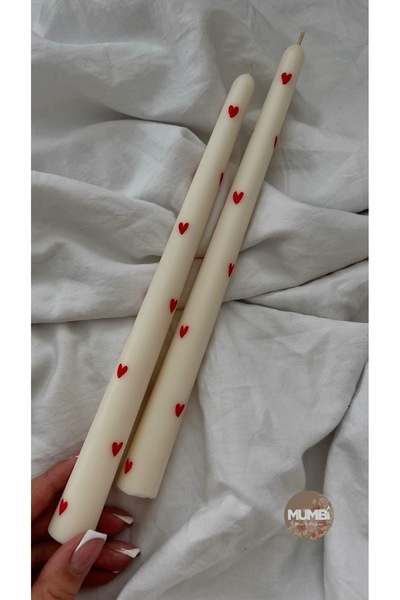 mumbi 2 li Beyaz Kirmizi Kalpli El Boyama Soya Wax Şamdan Mum Kokulu Candle
