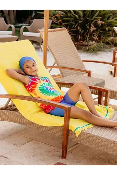 Modomood Girl's Top, Bonnet, Tights 3-Piece Tie-Dye Patterned Hijab Sea Pool Swimsuit Set