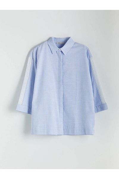 LC Waikiki Cămașă de damă LCWAIKIKI Classic Blue Stripes cu dantelă
