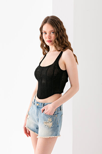 Wega Moda Crop top din paie cu imprimeu, body - îmbrăcăminte de plajă elegant...