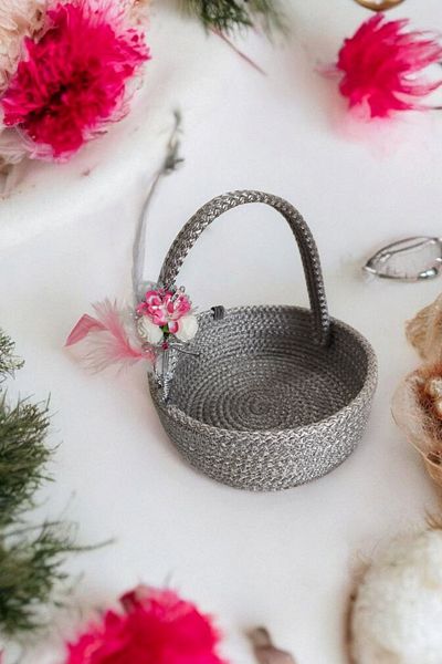 RH GALAXİ TEKSTİL Handmade Gray Decorative Wicker Basket Multi-Purpose |   Gift & Decoration Basket |   Suitable for Special Occasions