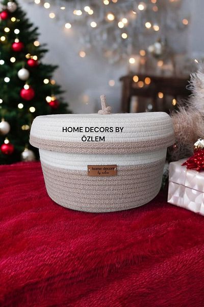 home decors by özlem Basket with Lid Wicker Basket Organizer Organizer Decoration Gift - 20x12 Cm