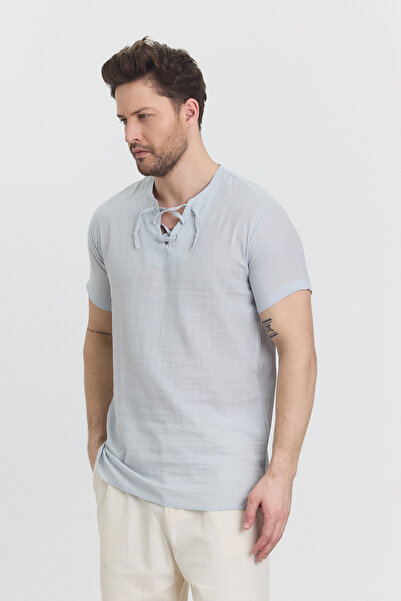 TCT TEKSTİL ЧОЛОВІЧА СОРОЧКА З КОРОТКИМИ РУКАВАМИ - З ДЕТАЛЬЮ НА КОМИРІ (ШАНТУК) - СОРОЧКА ALAÇATI - 4590