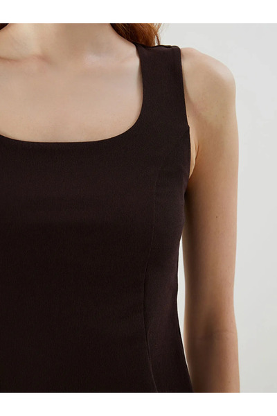 LC Waikiki LCW Vision Kahverengi Kare Yaka Peplum Bluz