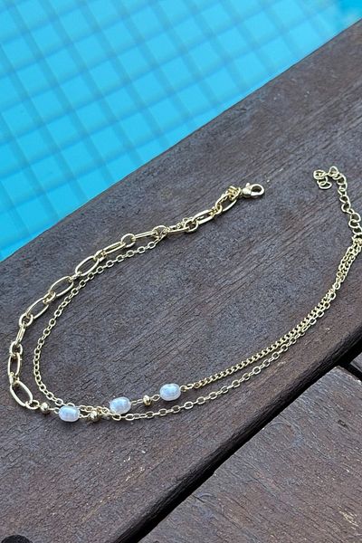 Trendy Butik Two Chains Pearl Anklet