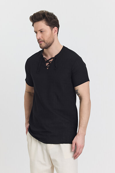 TCT TEKSTİL МЪЖКА РИЗА С КЪСИ РЪКАВИ - ДЕТАЙЛЕН ЯКА (С ВРЪЗКА) - РИЗА ALAÇATI - 4590