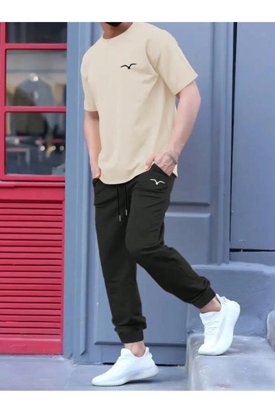 Moda Wear بنطلون رياضي مطبوع عليه تي شيرت تي شيرت للجنسين 2 لي طقم 2 لي