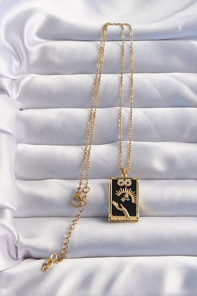 Skygo Gold Colored 316l Steel Chain and Zircon Stone Detailed Infinity Tarot Necklace - Tj-bko8983
