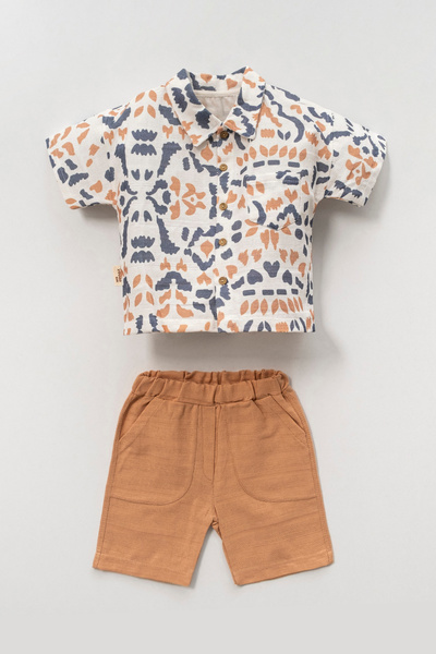 NORAMİNİMA Boy's Patterned Shirt and Shorts Set