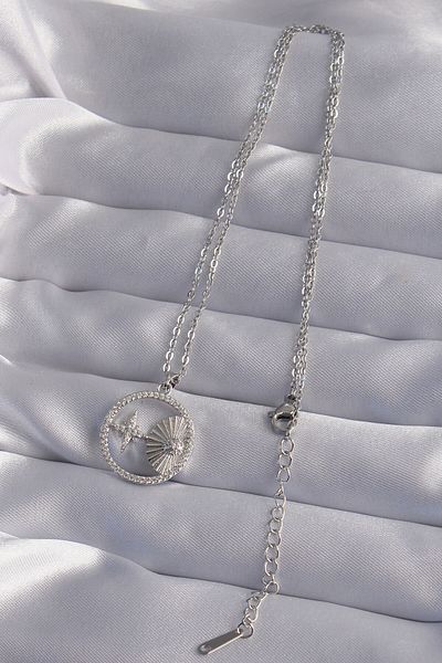 Skygo Zircon Stone Star Figure Oval Necklace - 316l Steel Chain, Silver Color - Tj-bko9024