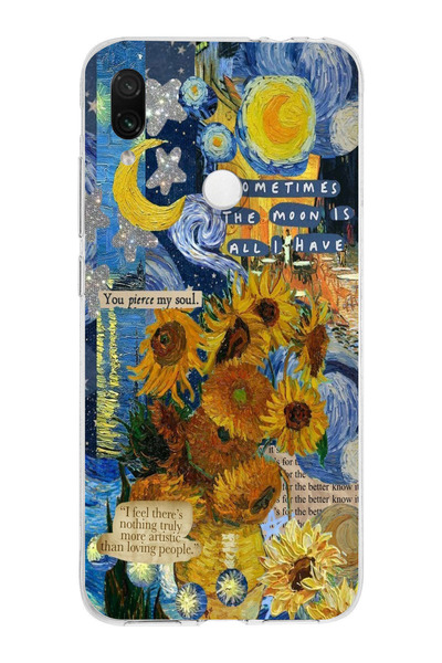 moonset Xiaomi Redmi Note 7 Uyumlu Van Gogh Tasarımlı Baskılı Şeffaf Telefon ...