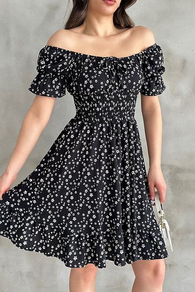 Mila Black Patterned Gimp Dress