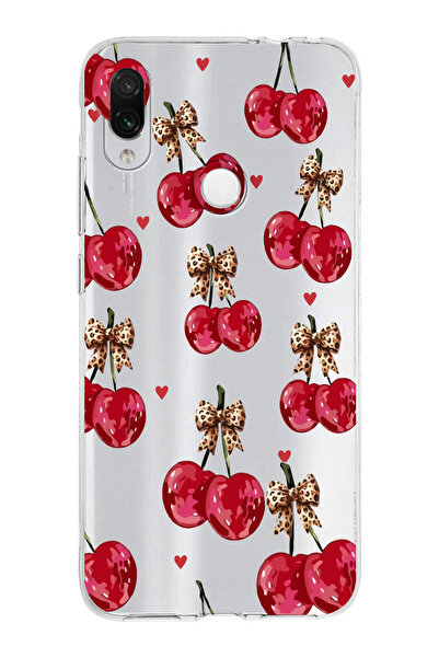moonset Xiaomi Redmi Note 7 Uyumlu Kiraz Tasarımlı Baskılı Şeffaf Telefon Kılıfı